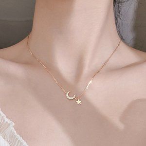 NEW Diamond Moon Star 925 Sterling Silver Necklace